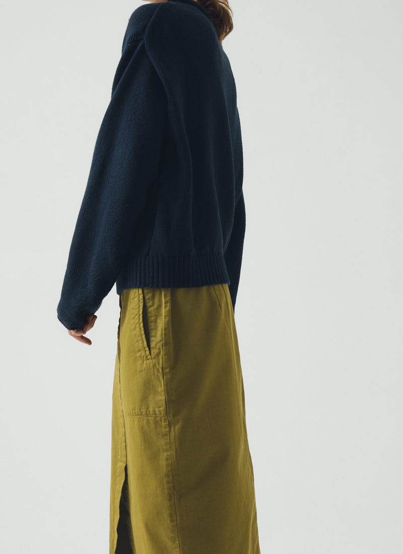 Cotton High Neck Sweater | Dark Navy