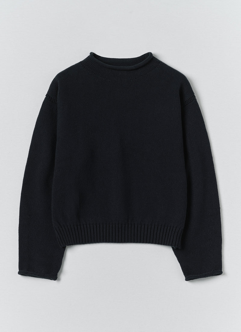 Cotton High Neck Sweater | Dark Navy