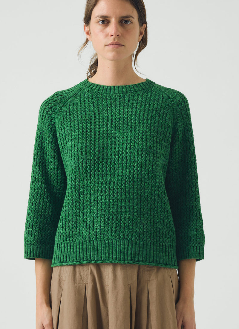 Textured Rib Linen Cotton Sweater | Viridian Green