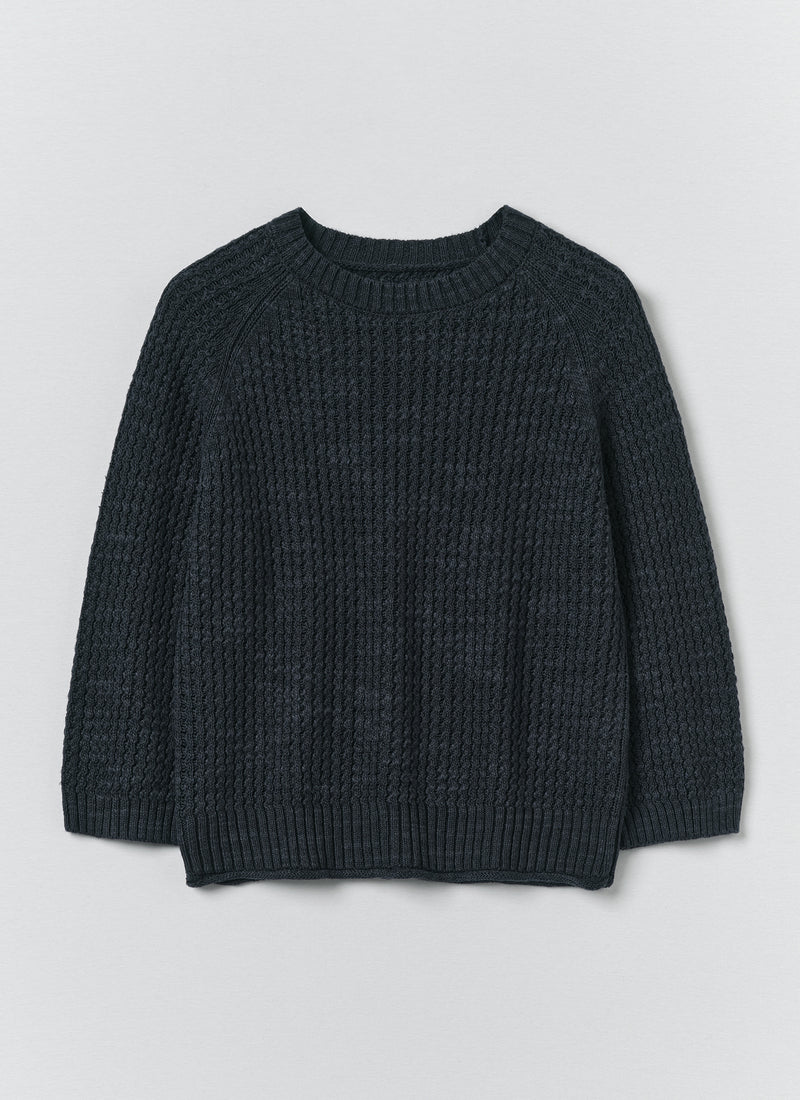 Textured Rib Linen Cotton Sweater | Dark Navy