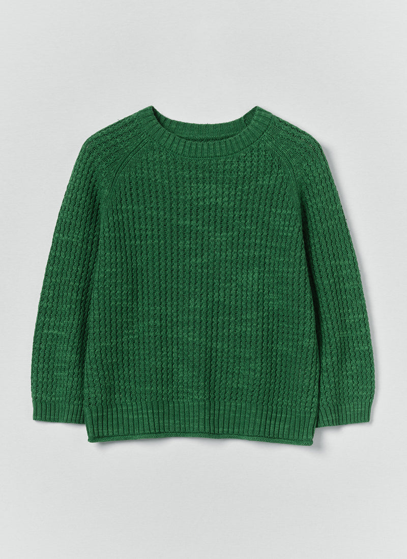 Textured Rib Linen Cotton Sweater | Viridian Green