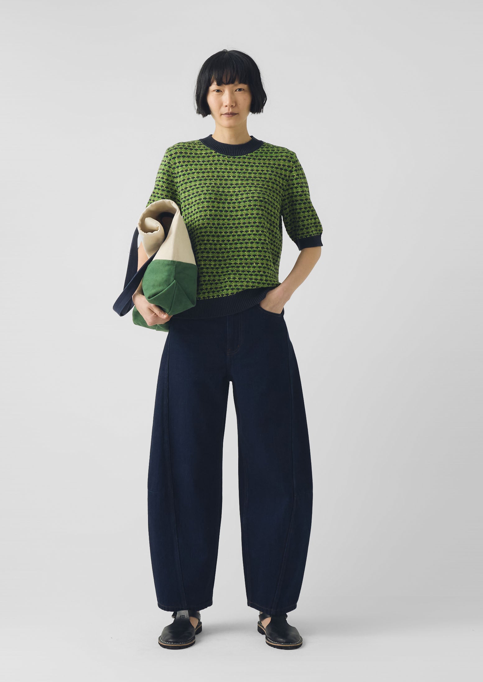 Jacquard Knitted Cotton Top | Green Multi | TOAST