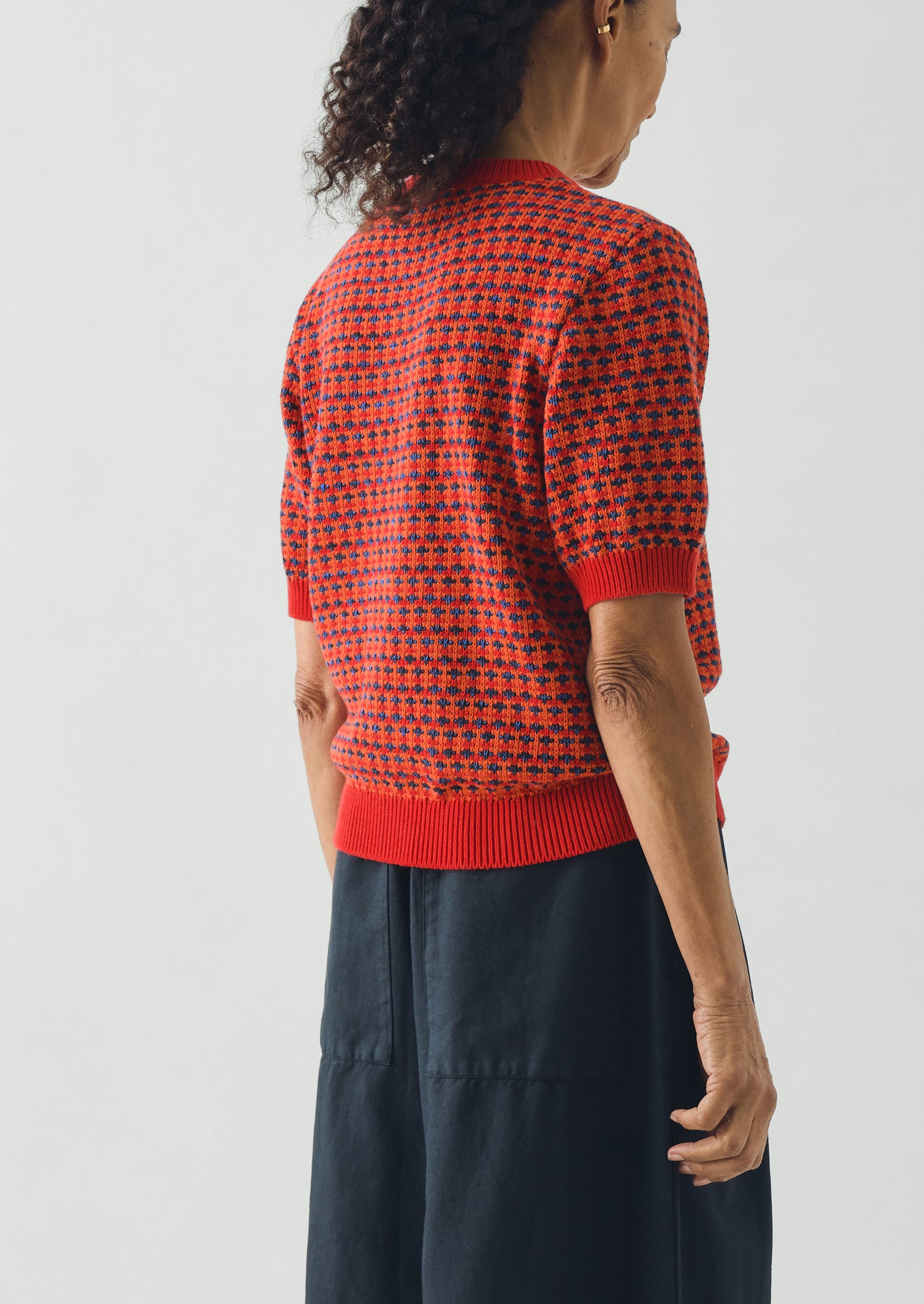 Jacquard Knitted Cotton Top | Red Multi | TOAST