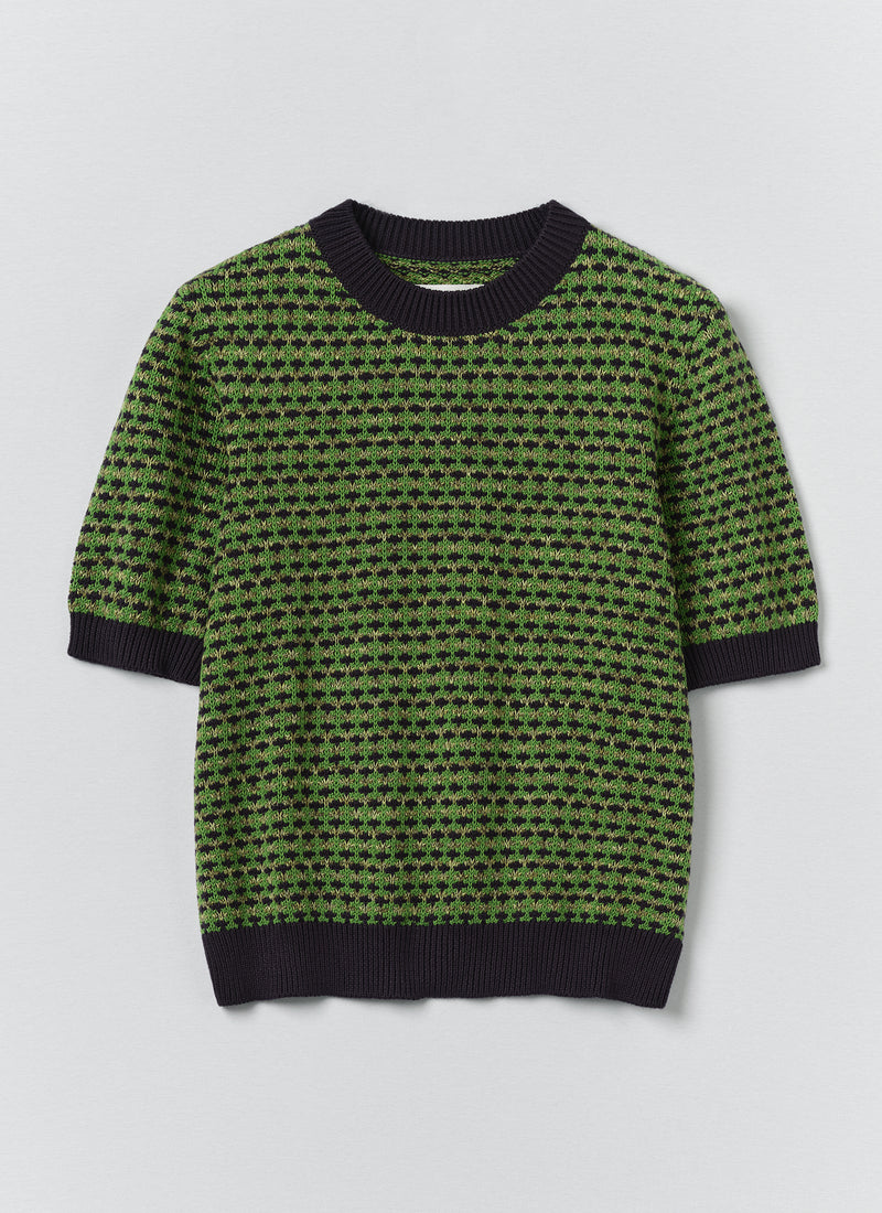 Jacquard Knitted Cotton Top | Green Multi