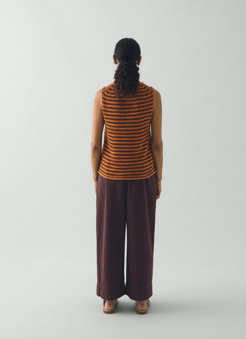 Stripe Linen Cotton Knitted Vest | Beetroot/Butterscotch