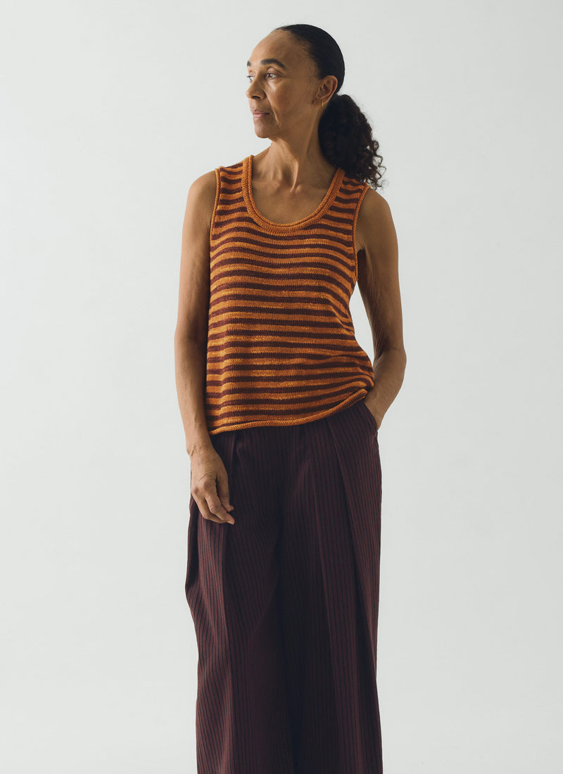 Stripe Linen Cotton Knitted Vest | Beetroot/Butterscotch
