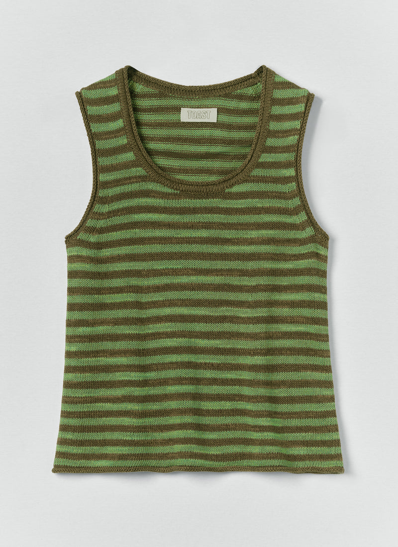Stripe Linen Cotton Knitted Vest | Green Olive/Verde