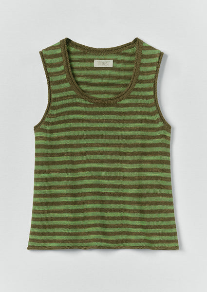 Stripe Linen Cotton Knitted Vest | Green Olive/Verde | TOAST
