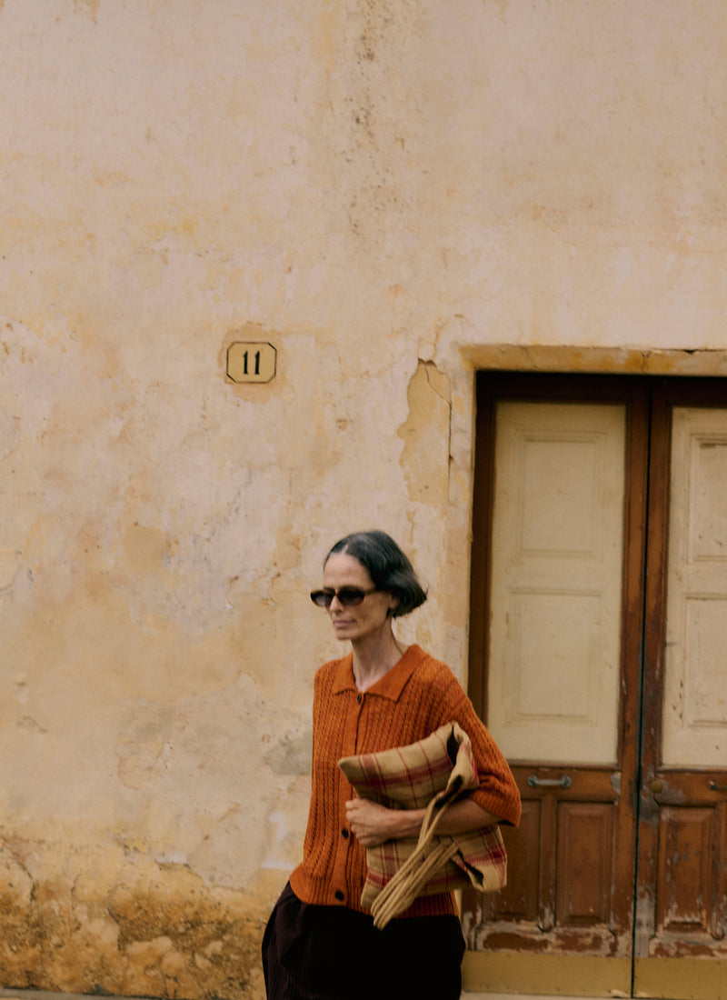 Open Stitch Knitted Linen Cotton Polo | Amber