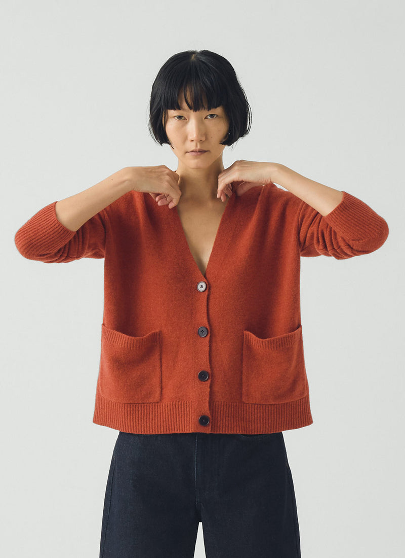 Ffion Wool Cashmere Boxy Cardigan | Terracotta
