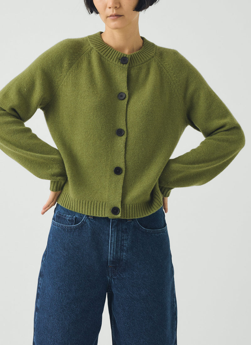 Eden Wool Cashmere Raglan Cardigan | Soft Green
