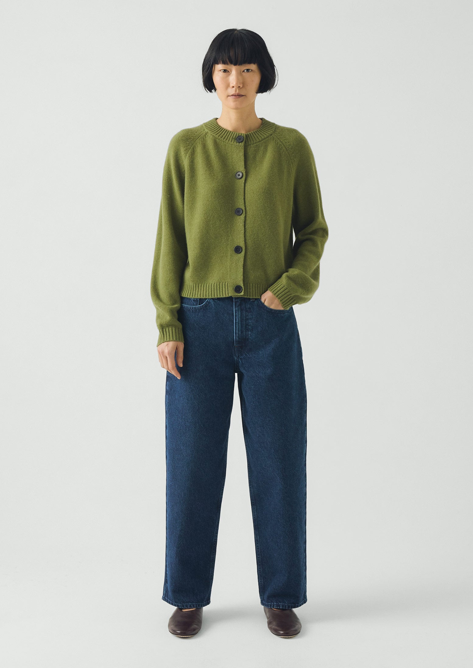 Eden Wool Cashmere Raglan Cardigan | Soft Green | TOAST