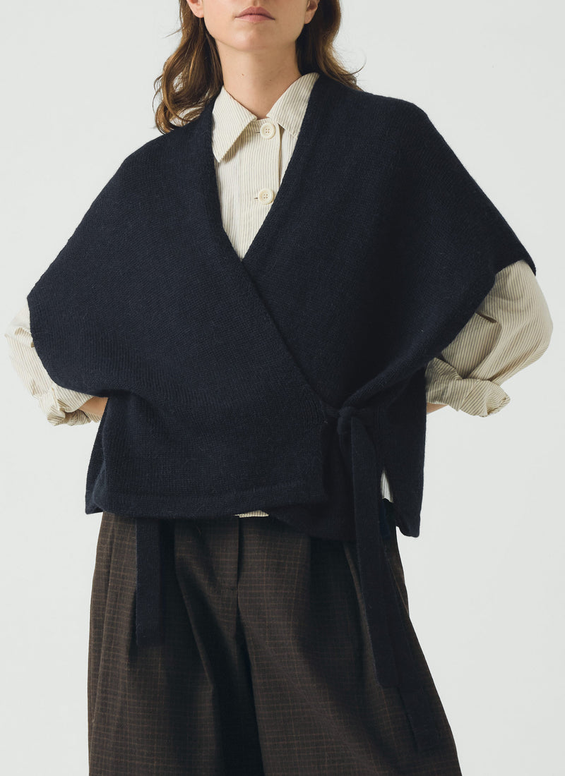 Wool Alpaca Knitted Wrap | Navy