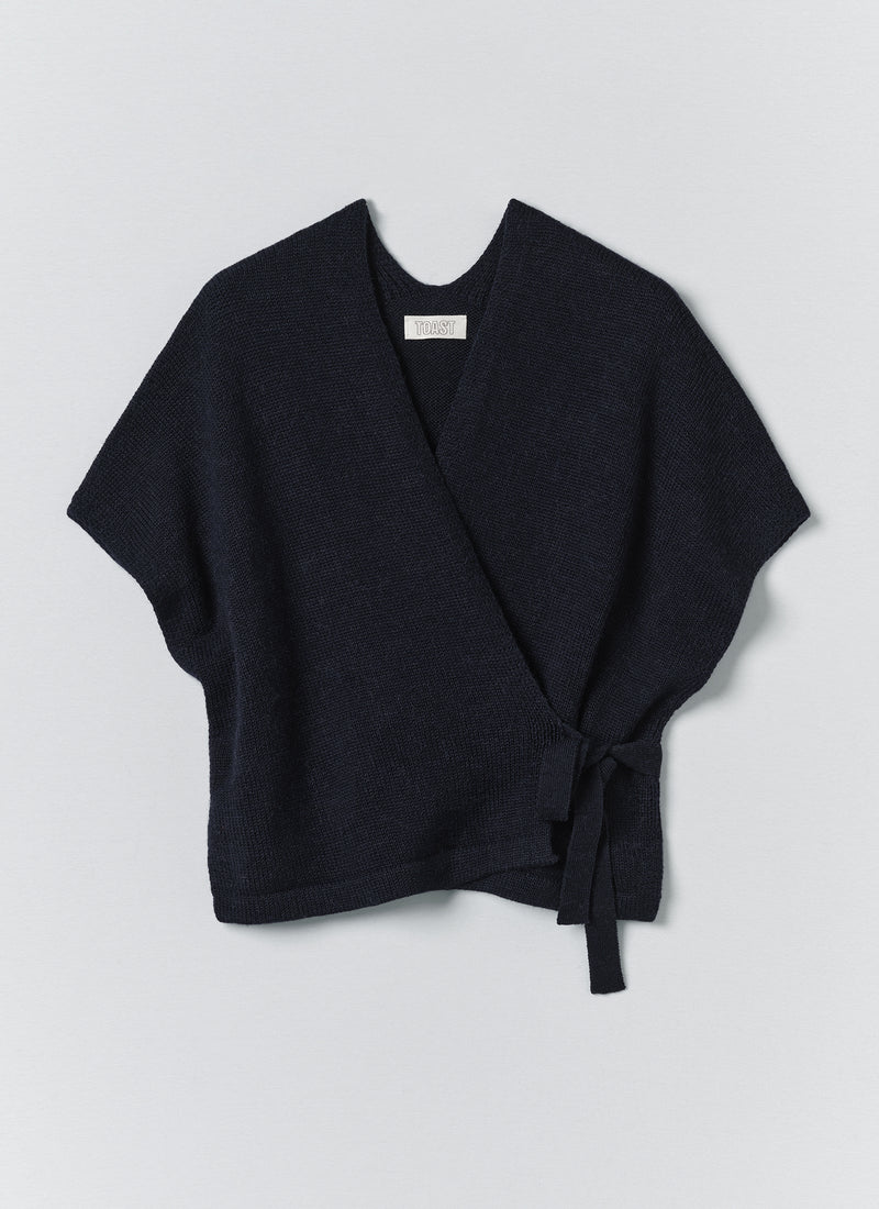 Wool Alpaca Knitted Wrap | Navy