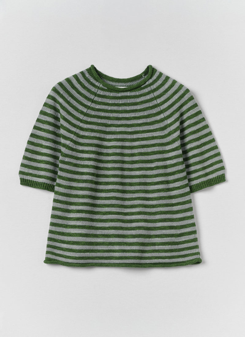 Stripe Linen Cotton Knitted Tee | Croft Green/Egg Shell