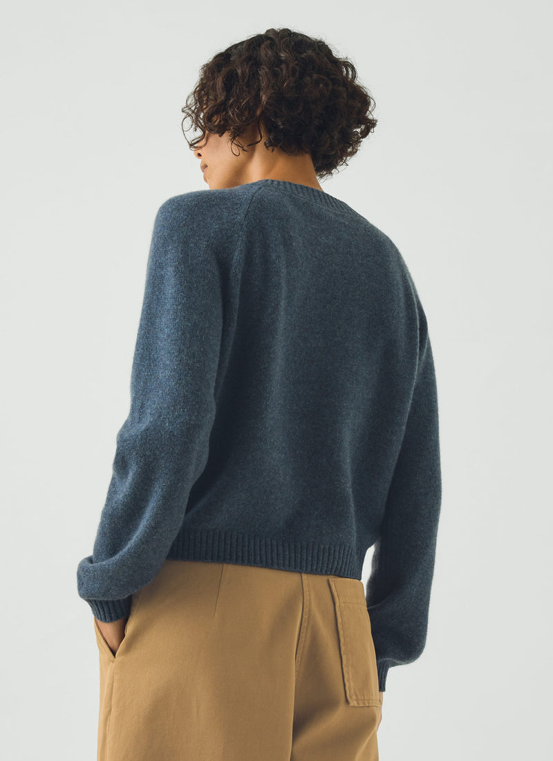 Eden Wool Cashmere Raglan Cardigan | Stormy Blue