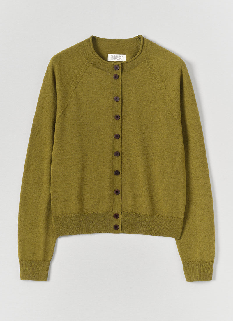 Fine Wool Cotton Cardigan | Bright Olive