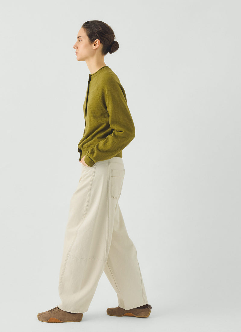 Fine Wool Cotton Cardigan | Bright Olive