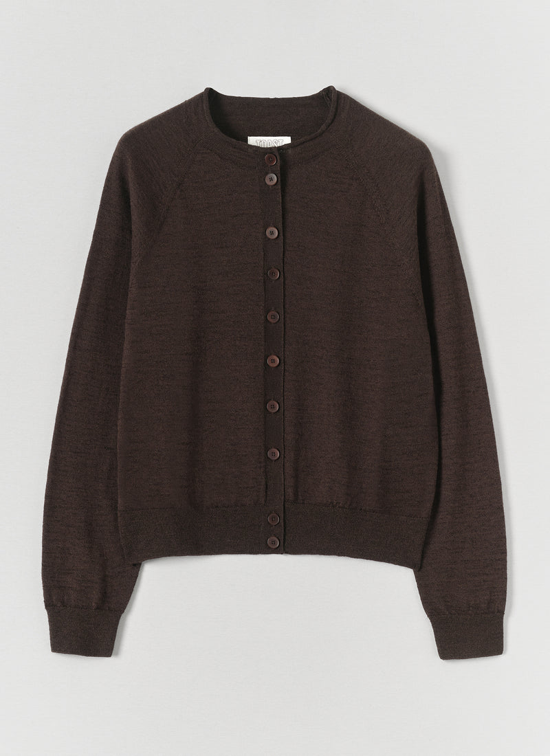 Fine Wool Cotton Cardigan | Dark Chocolate