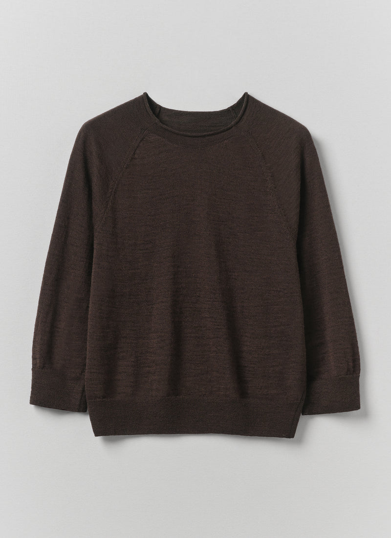 Fine Wool Cotton Half Sleeve Sweater | Dark Chocolate