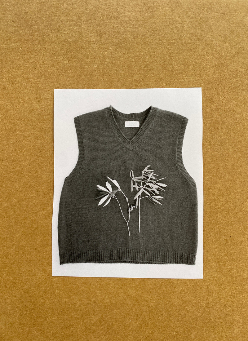 High V Neck Wool Tank | Brass