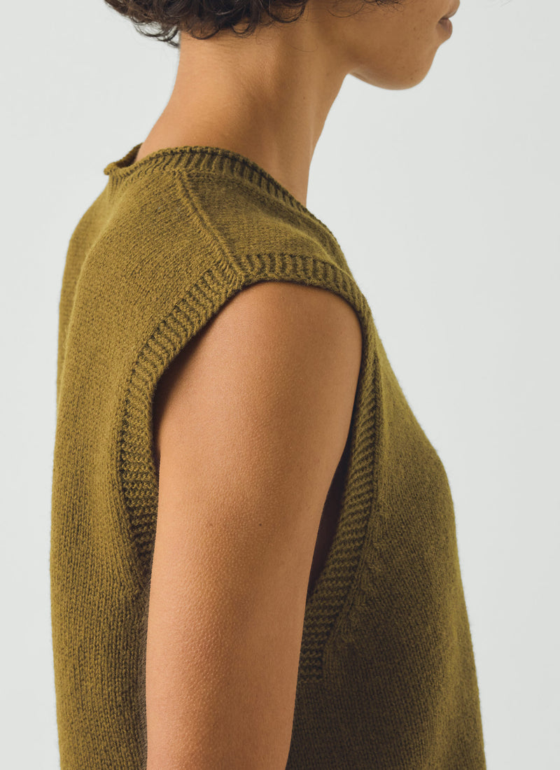 High V Neck Wool Tank | Brass