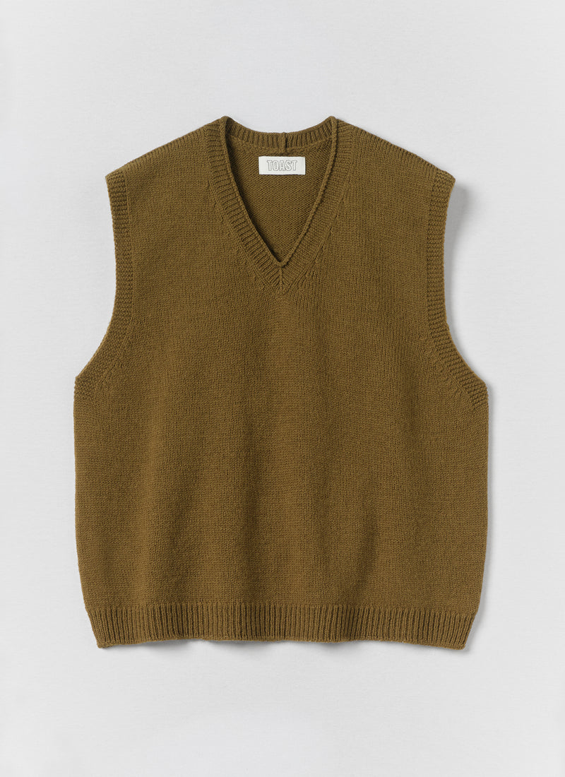 High V Neck Wool Tank | Brass