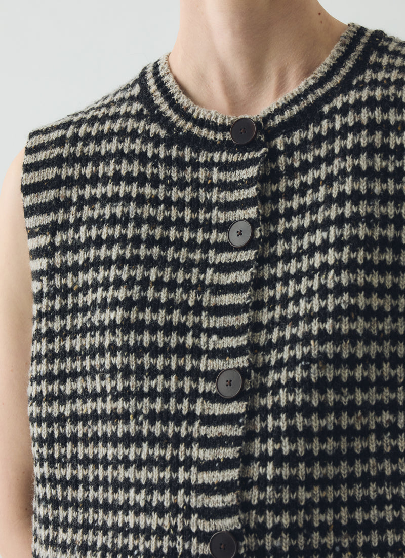 Striped Donegal Wool Buttoned Tank | Flax/Charcoal