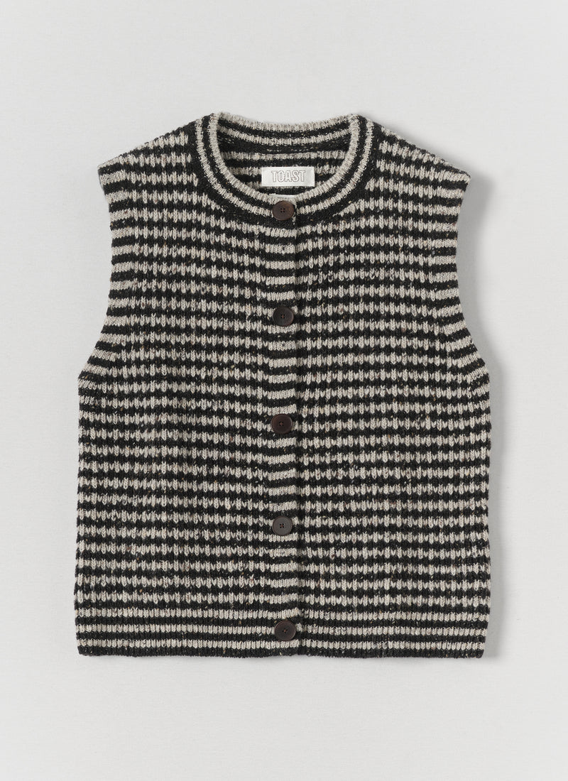 Striped Donegal Wool Buttoned Tank | Flax/Charcoal