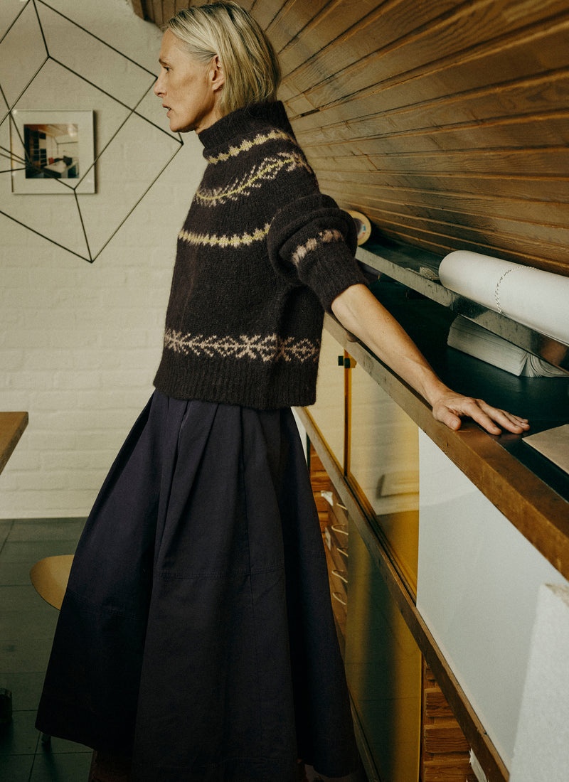 Sprig Jacquard Lofty Alpaca Blend Sweater | Peat Brown Multi