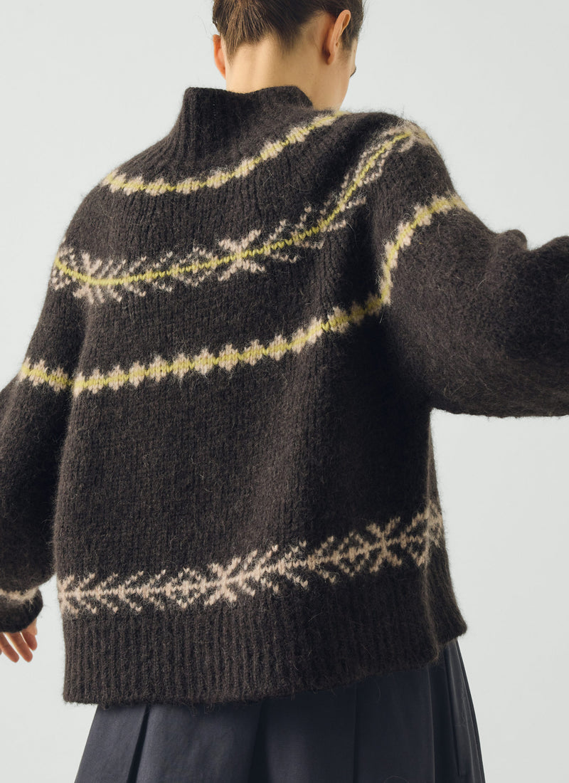 Sprig Jacquard Lofty Alpaca Blend Sweater | Peat Brown Multi