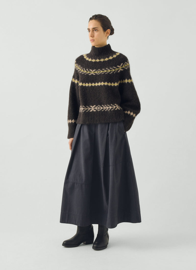 Sprig Jacquard Lofty Alpaca Blend Sweater | Peat Brown Multi