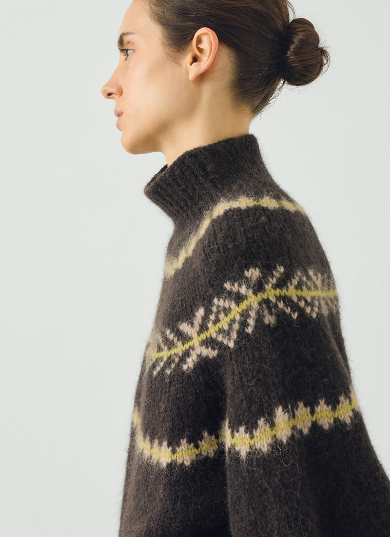 Sprig Jacquard Lofty Alpaca Blend Sweater | Peat Brown Multi