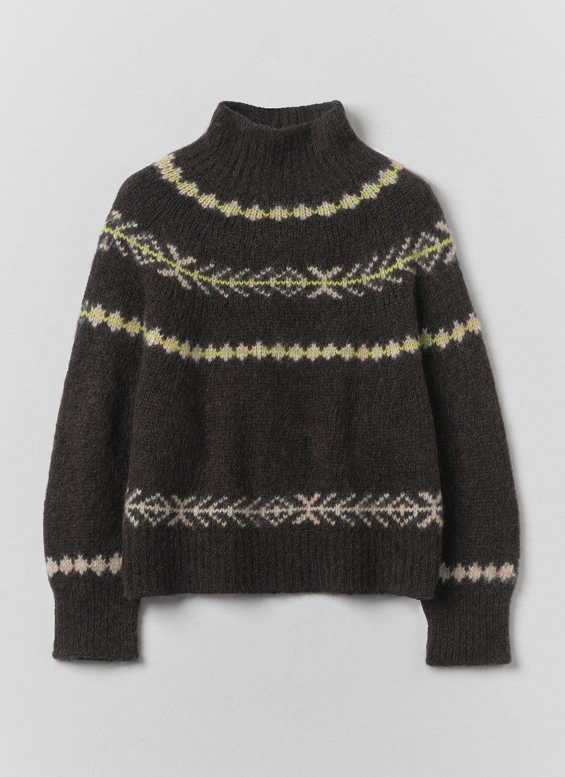Sprig Jacquard Lofty Alpaca Blend Sweater | Peat Brown Multi