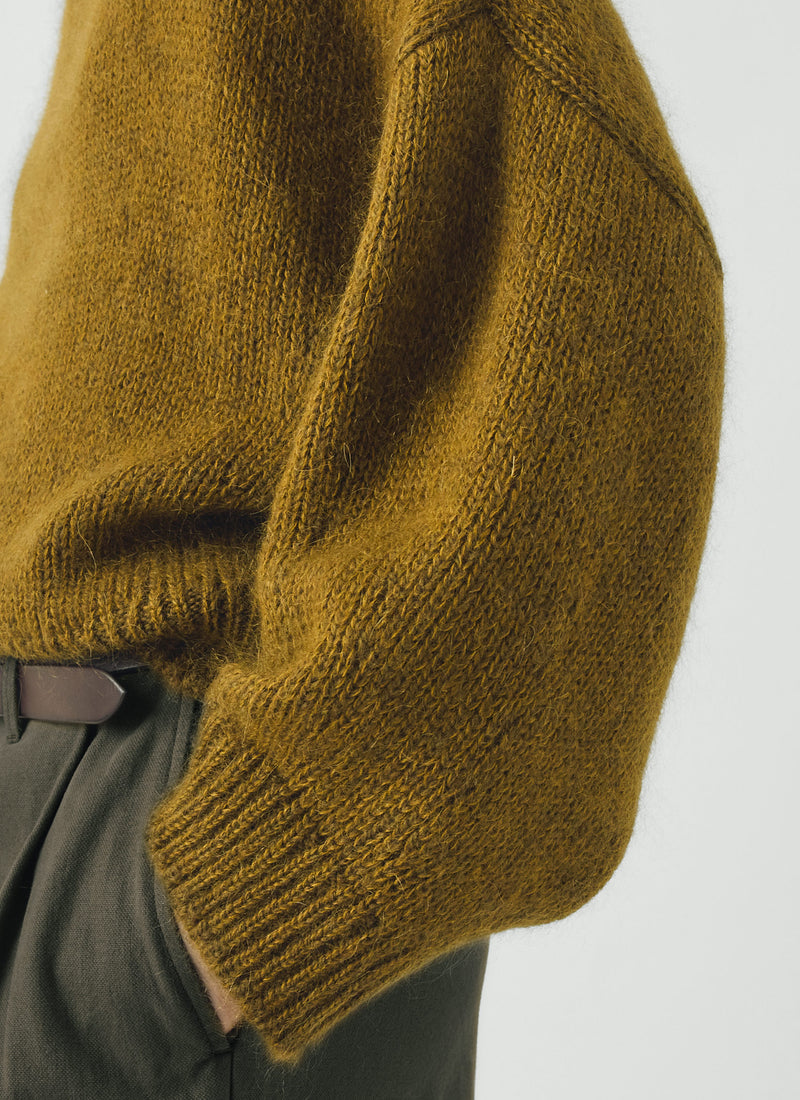 Mohair Wool Blend Rounded Sweater | Golden Olive