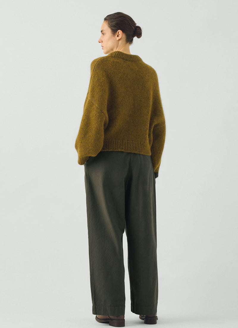 Mohair Wool Blend Rounded Sweater | Golden Olive