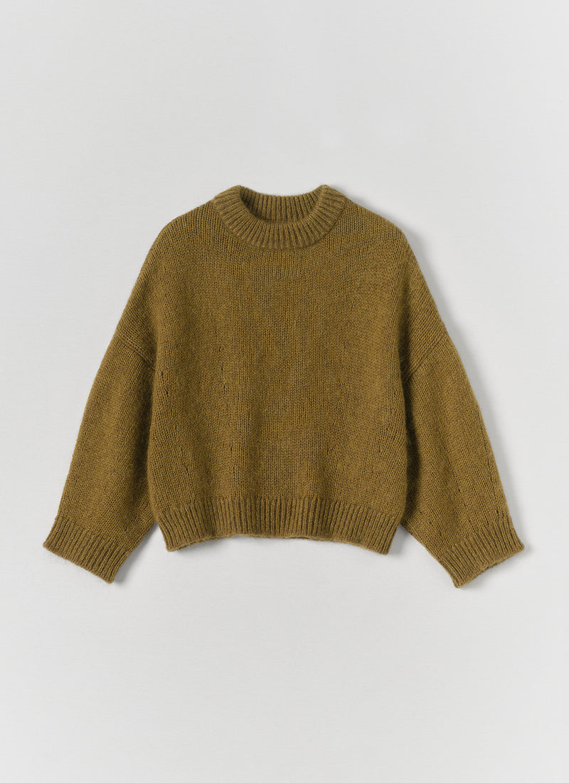 Mohair Wool Blend Rounded Sweater | Golden Olive