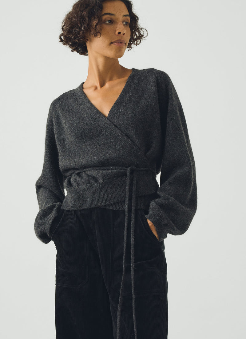 Recycled Wool Alpaca Wrap Cardigan | Anthracite