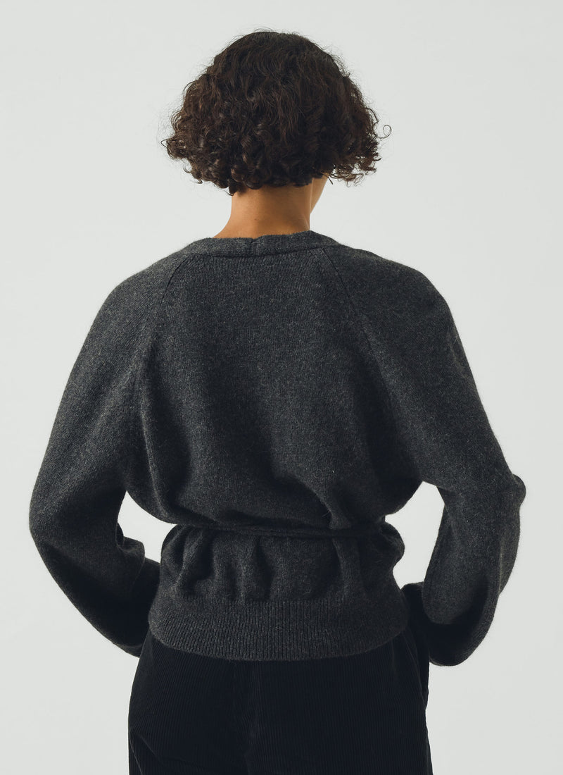 Recycled Wool Alpaca Wrap Cardigan | Anthracite