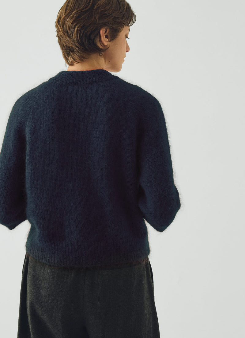 Mohair Cotton Half Sleeve Cardigan | Darkest Navy