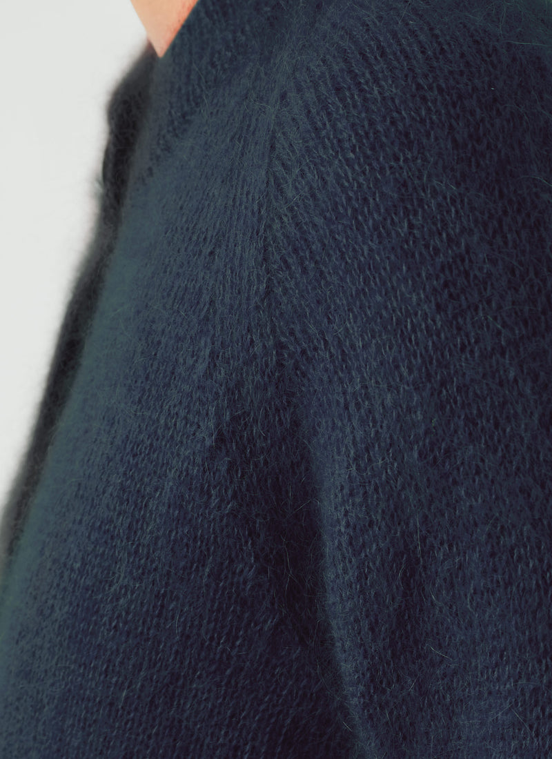 Mohair Cotton Half Sleeve Cardigan | Darkest Navy