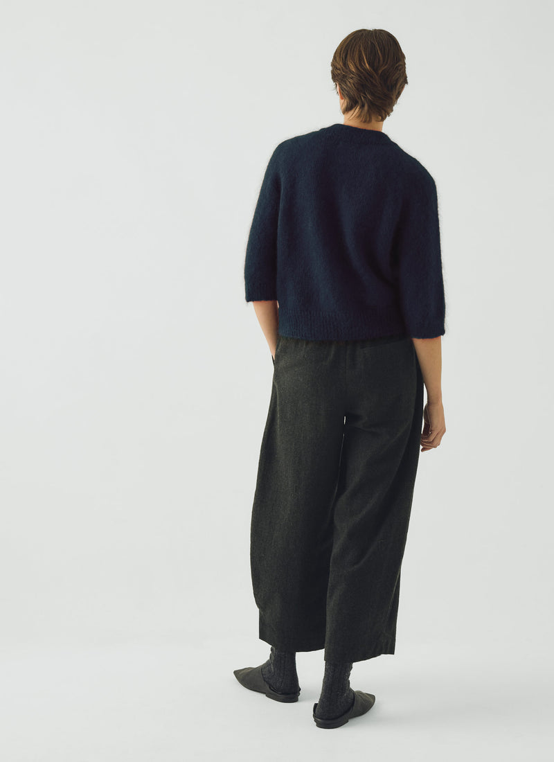 Mohair Cotton Half Sleeve Cardigan | Darkest Navy