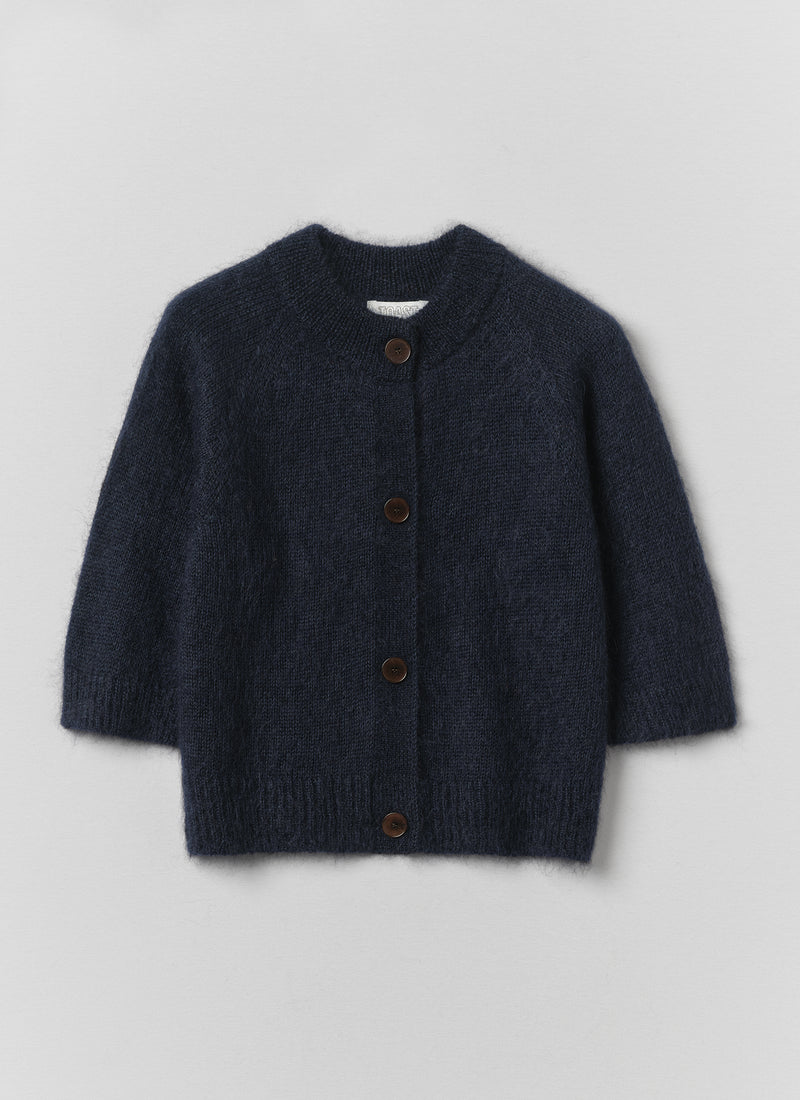 Mohair Cotton Half Sleeve Cardigan | Darkest Navy