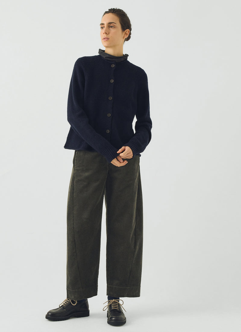 Heathery Wool High Neck Cardigan | Darkest Navy