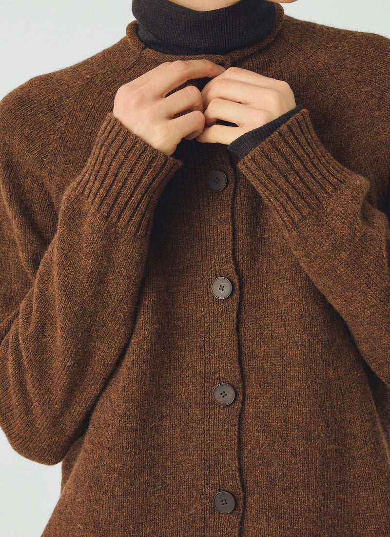 Heathery Wool High Neck Cardigan | Tobacco