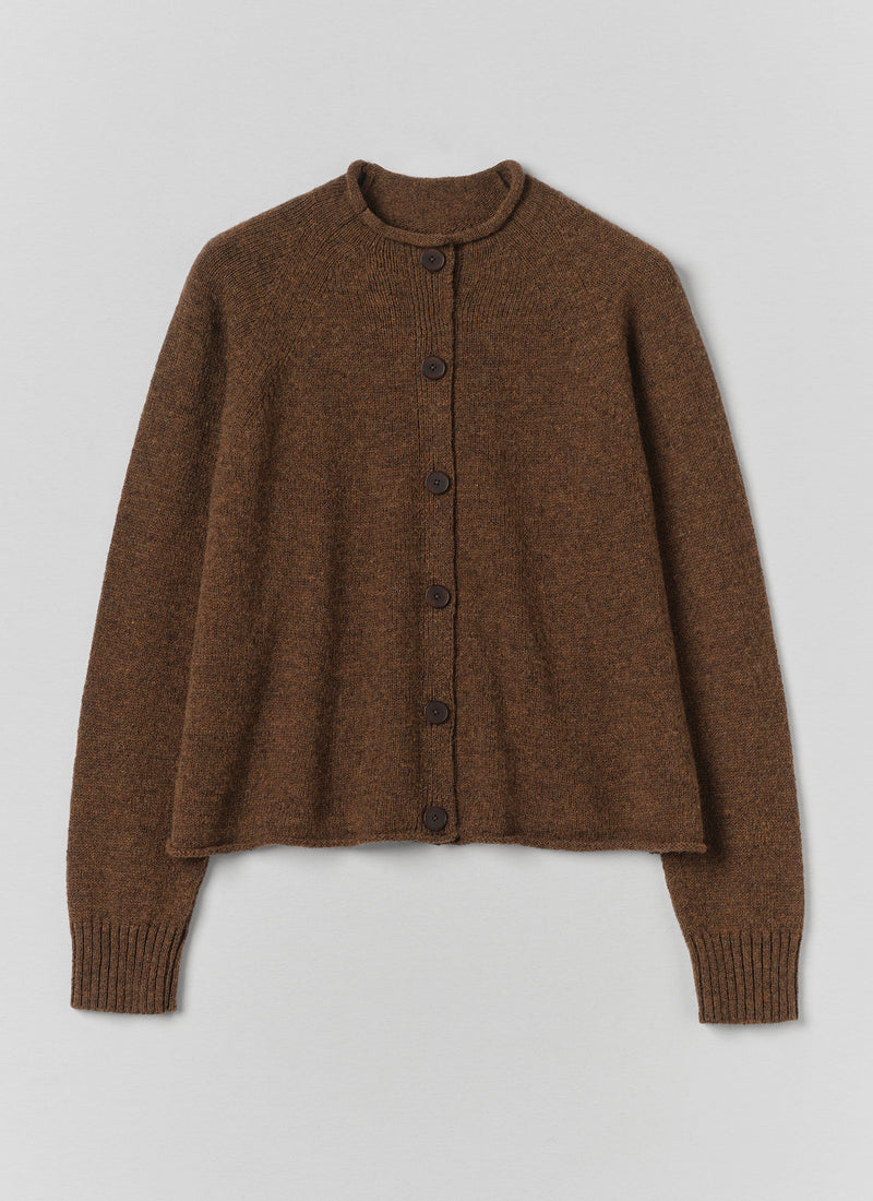 Heathery Wool High Neck Cardigan | Tobacco