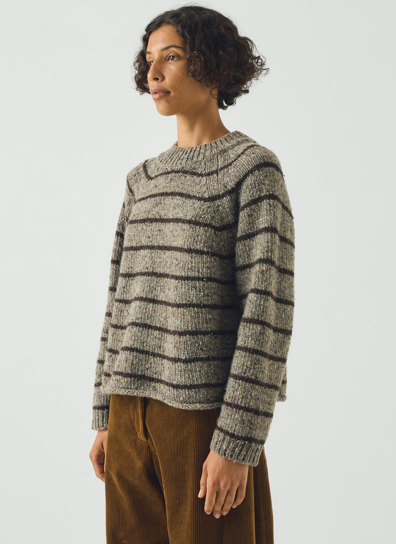 Orla Stripe Donegal Wool Sweater | Smoke/Bark