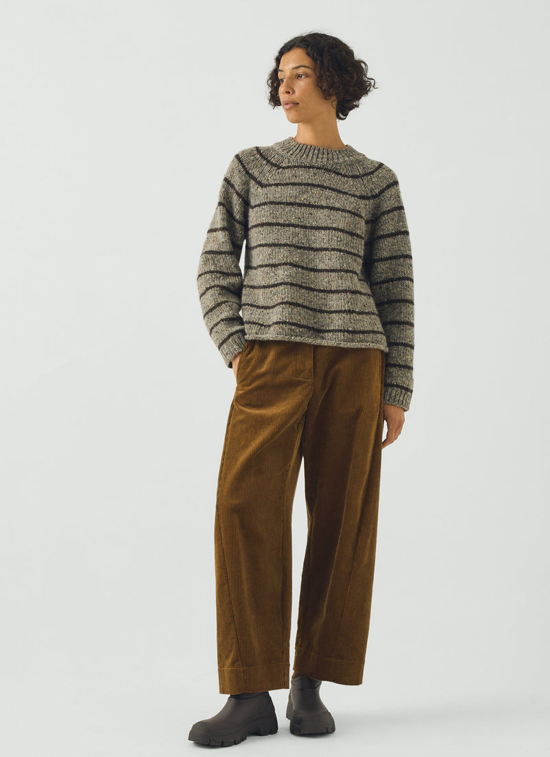 Orla Stripe Donegal Wool Sweater | Smoke/Bark