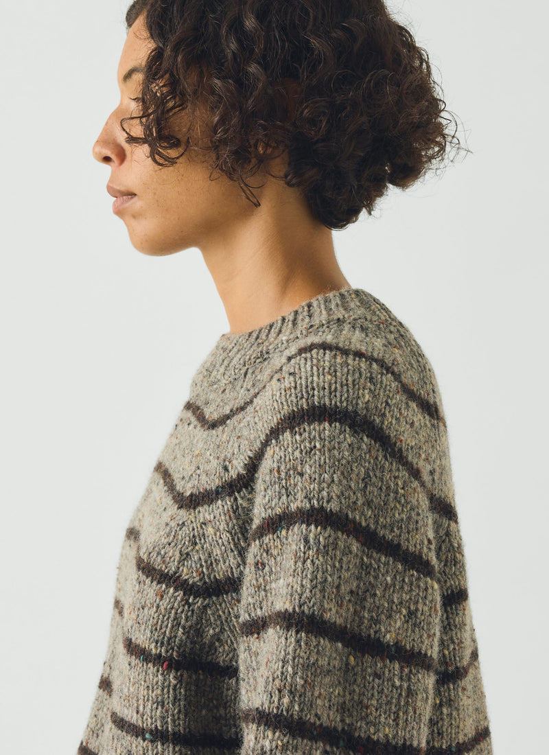 Orla Stripe Donegal Wool Sweater | Smoke/Bark