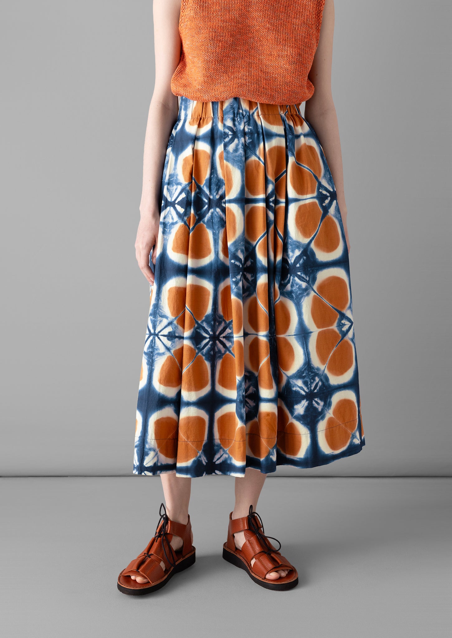Clamp Dyed Poplin Skirt | Russet Orange